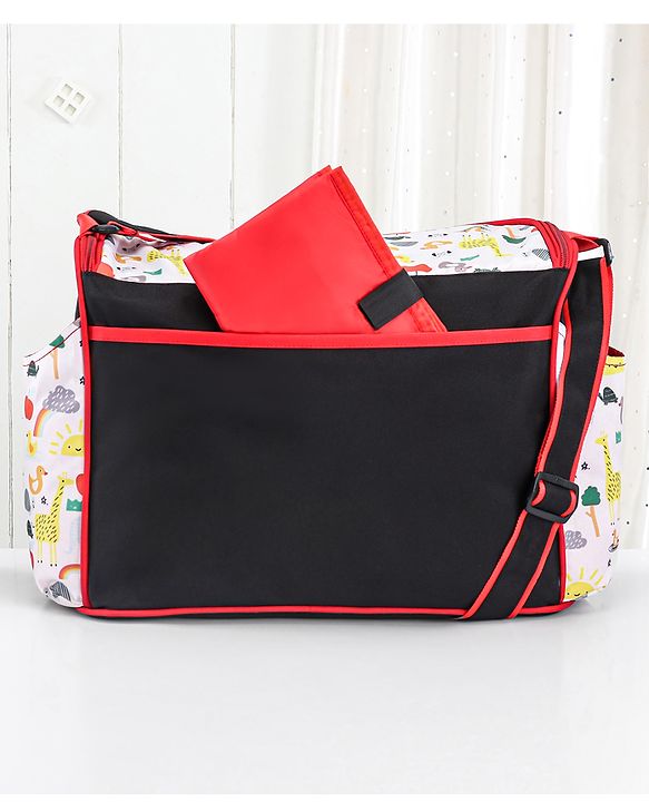 Babyhug Mother Bag with Accessories Combo With Animal Print Set of 5 - Black & Red