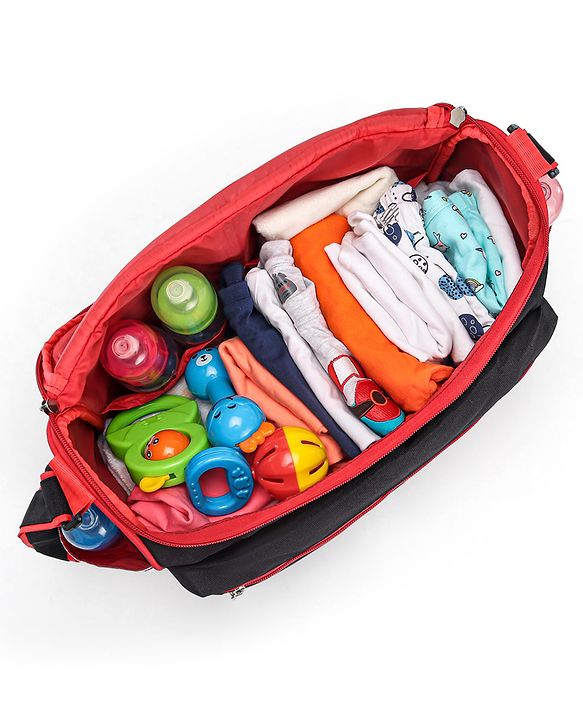 Babyhug Mother Bag with Accessories Combo With Animal Print Set of 5 - Black & Red