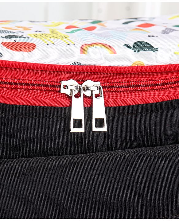 Babyhug Mother Bag with Accessories Combo With Animal Print Set of 5 - Black & Red