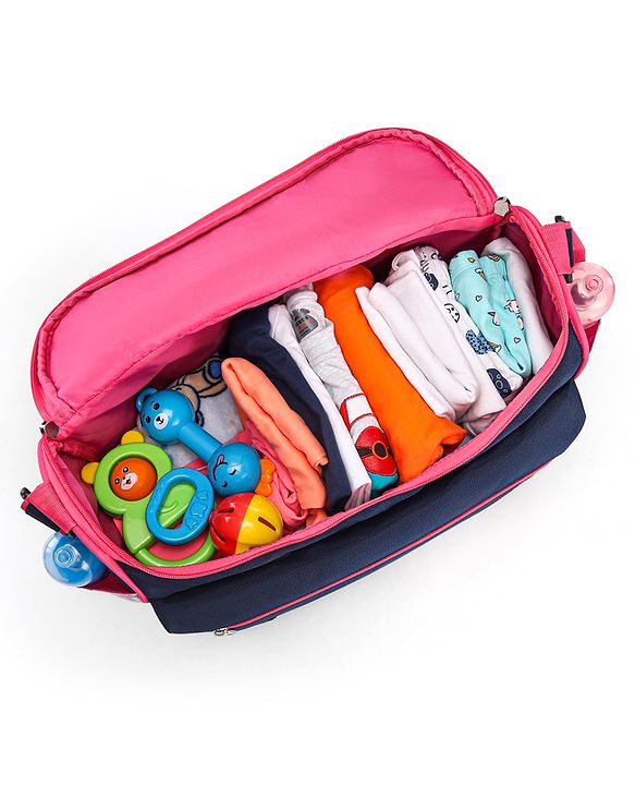 Babyhug Mother Bag with Accessories Combo With Elephant Print Set of 5 - Navy & Pink