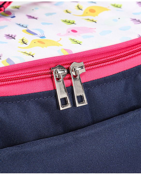 Babyhug Mother Bag with Accessories Combo With Elephant Print Set of 5 - Navy & Pink
