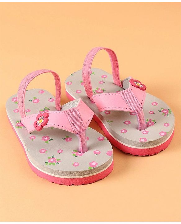 Cute Walk by Babyhug Flip Flops With Back Strap Closure Floral Print  - Pink (Strap Colour May Vary)