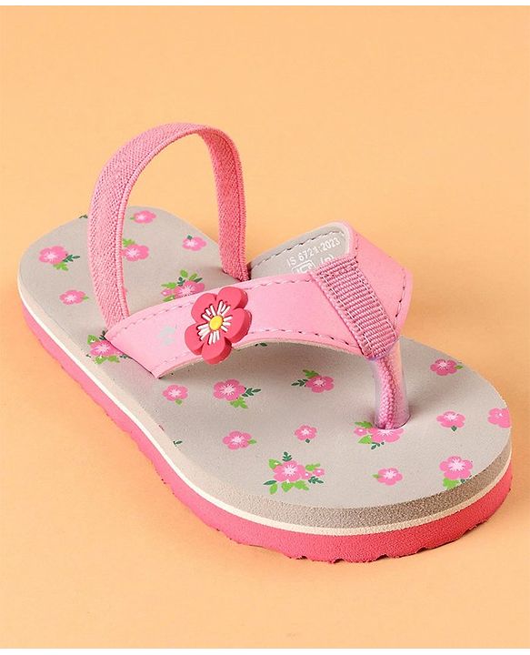 Cute Walk by Babyhug Flip Flops With Back Strap Closure Floral Print  - Pink (Strap Colour May Vary)