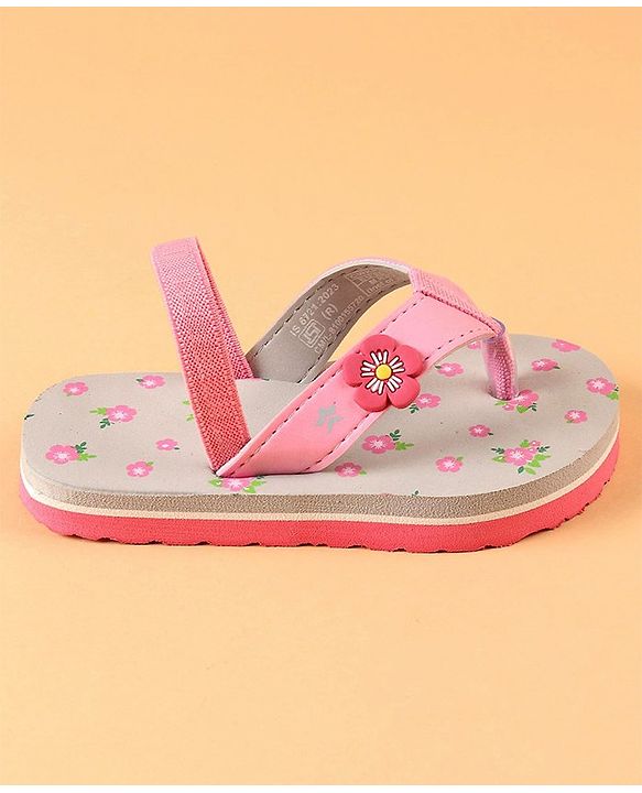 Cute Walk by Babyhug Flip Flops With Back Strap Closure Floral Print  - Pink (Strap Colour May Vary)