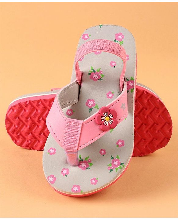 Cute Walk by Babyhug Flip Flops With Back Strap Closure Floral Print  - Pink (Strap Colour May Vary)
