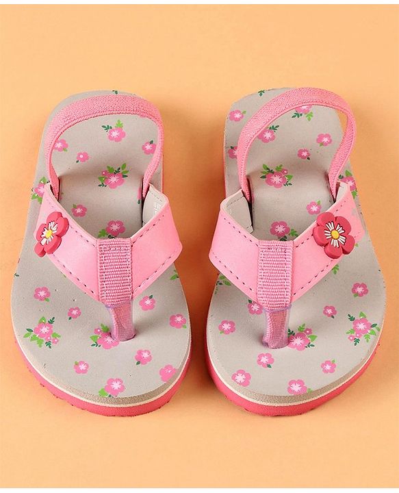 Cute Walk by Babyhug Flip Flops With Back Strap Closure Floral Print  - Pink (Strap Colour May Vary)
