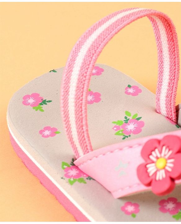 Cute Walk by Babyhug Flip Flops With Back Strap Closure Floral Print  - Pink (Strap Colour May Vary)