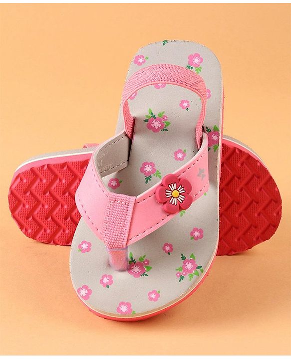 Cute Walk by Babyhug Flip Flops With Back Strap Closure Floral Print  - Pink (Strap Colour May Vary)