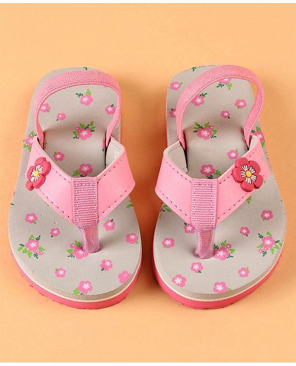 Cute Walk by Babyhug Flip Flops With Back Strap Closure Floral Print  - Pink (Strap Colour May Vary)