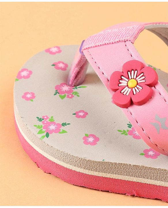 Cute Walk by Babyhug Flip Flops With Back Strap Closure Floral Print  - Pink (Strap Colour May Vary)