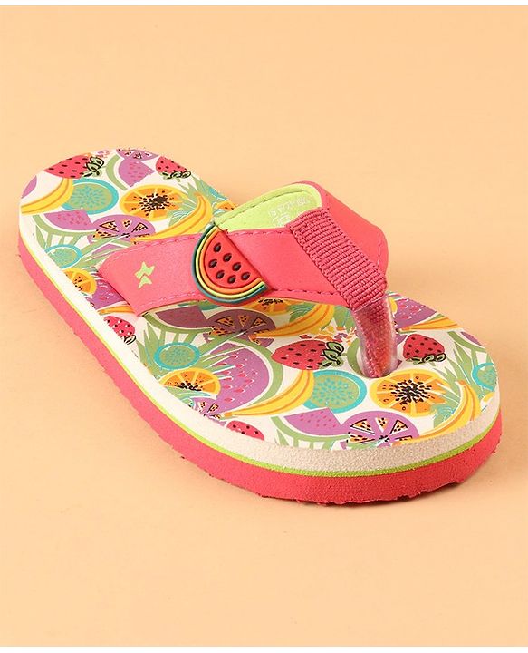 Cute Walk by Babyhug Slip On Flip Flops with Watermelon Print & Applique- Pink