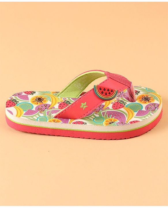 Cute Walk by Babyhug Slip On Flip Flops with Watermelon Print & Applique- Pink