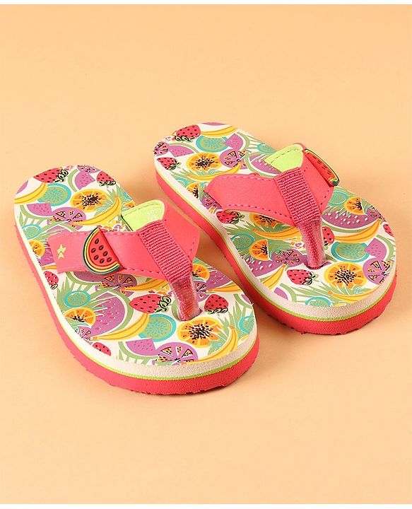 Cute Walk by Babyhug Slip On Flip Flops with Watermelon Print & Applique- Pink