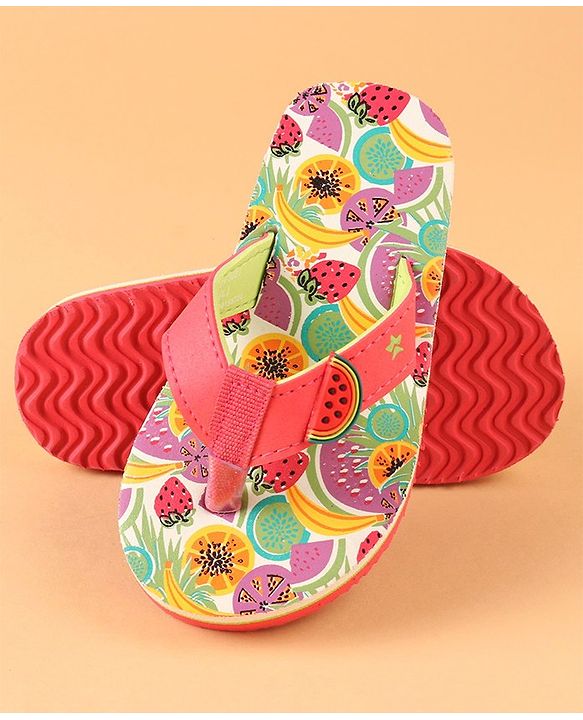 Cute Walk by Babyhug Slip On Flip Flops with Watermelon Print & Applique- Pink