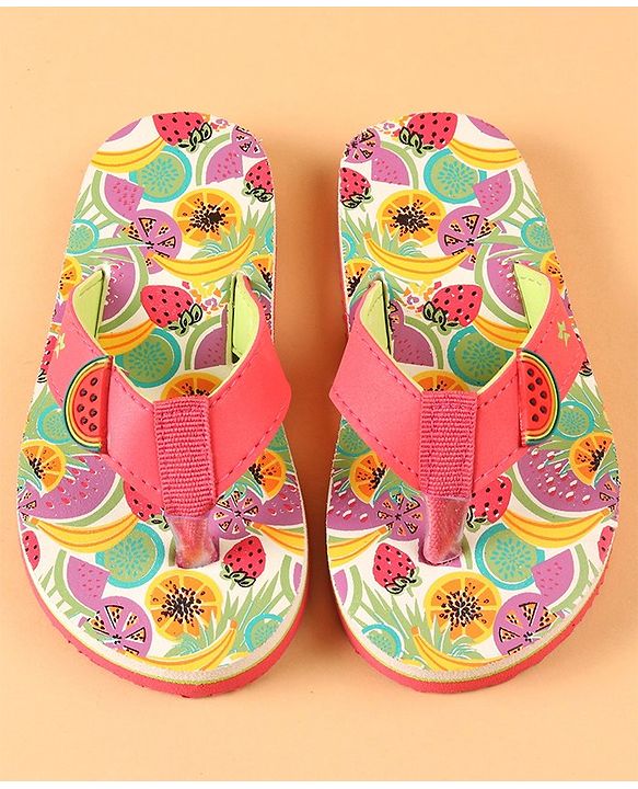 Cute Walk by Babyhug Slip On Flip Flops with Watermelon Print & Applique- Pink