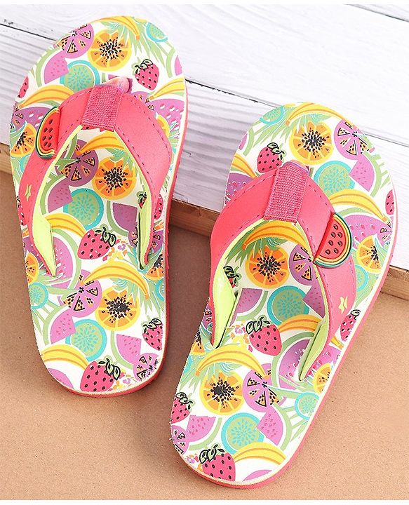 Cute Walk by Babyhug Slip On Flip Flops with Watermelon Print & Applique- Pink