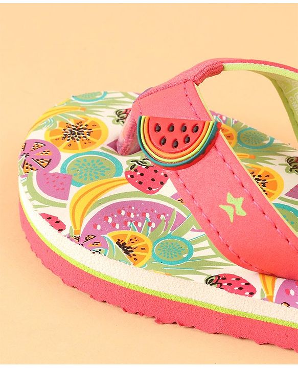 Cute Walk by Babyhug Slip On Flip Flops with Watermelon Print & Applique- Pink