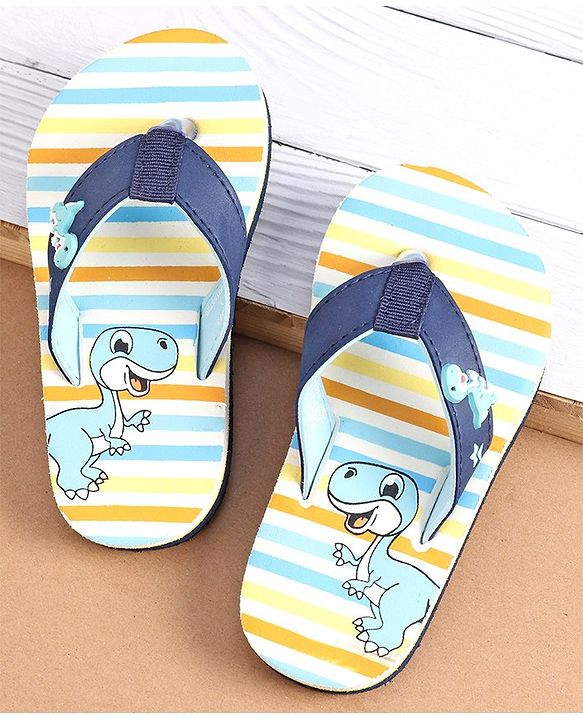 Cute Walk by Babyhug Slip On Flip Flops with Dino Print & Applique- Blue