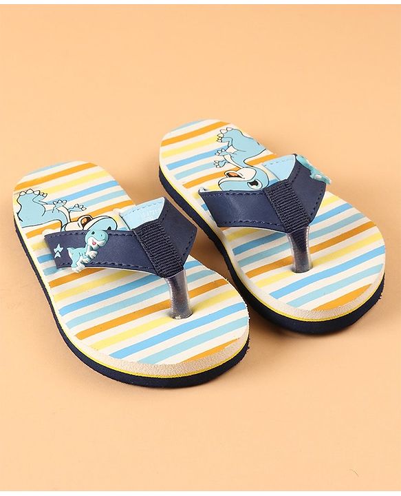 Cute Walk by Babyhug Slip On Flip Flops with Dino Print & Applique- Blue
