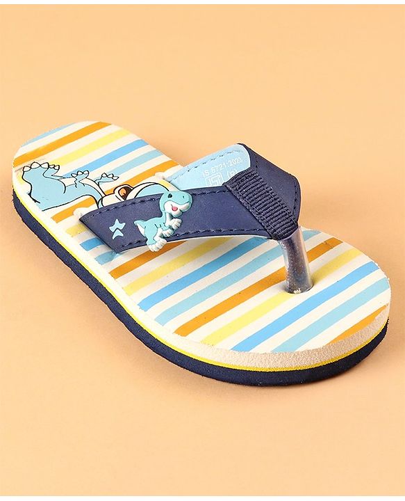 Cute Walk by Babyhug Slip On Flip Flops with Dino Print & Applique- Blue