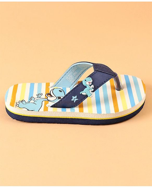Cute Walk by Babyhug Slip On Flip Flops with Dino Print & Applique- Blue