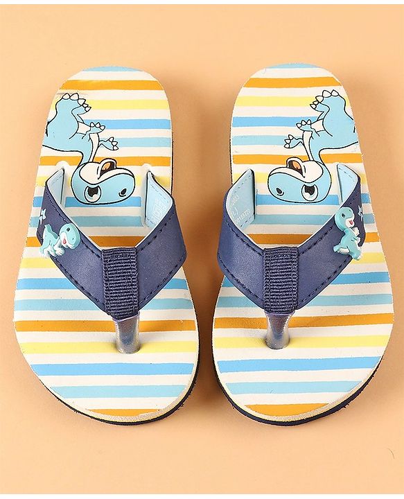 Cute Walk by Babyhug Slip On Flip Flops with Dino Print & Applique- Blue