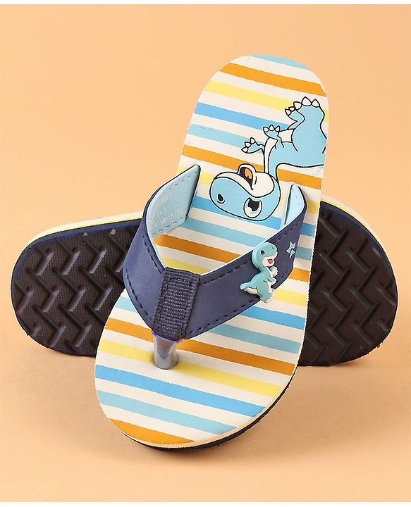 Cute Walk by Babyhug Slip On Flip Flops with Dino Print & Applique- Blue
