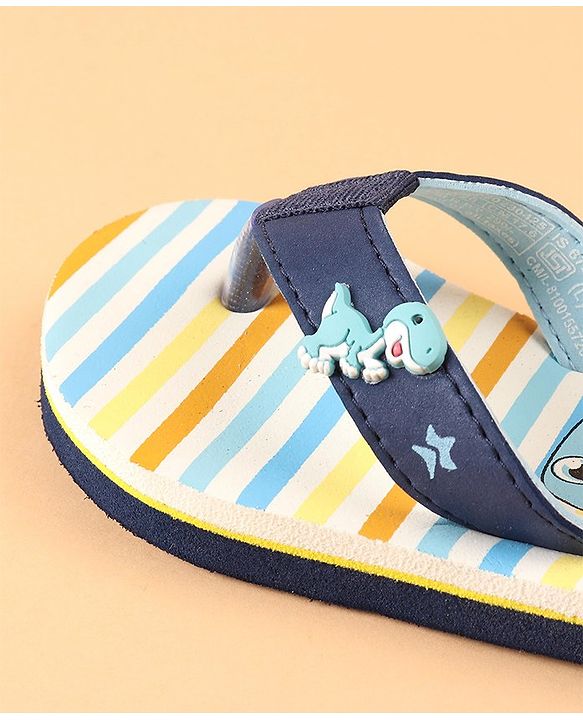 Cute Walk by Babyhug Slip On Flip Flops with Dino Print & Applique- Blue