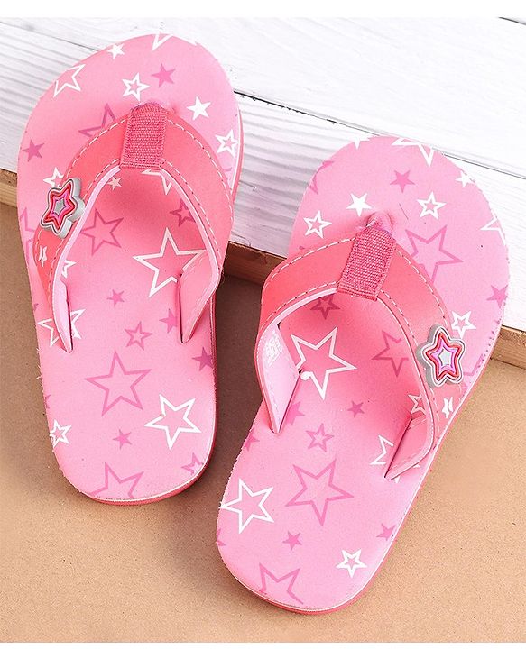 Cute Walk by Babyhug Slip On Flip Flops with Star Print & Star Applique- Pink