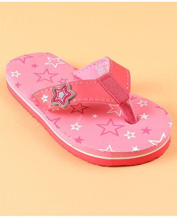 Cute Walk by Babyhug Slip On Flip Flops with Star Print & Star Applique- Pink