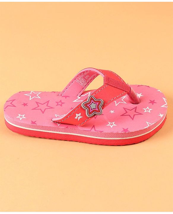 Cute Walk by Babyhug Slip On Flip Flops with Star Print & Star Applique- Pink