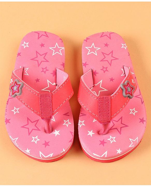 Cute Walk by Babyhug Slip On Flip Flops with Star Print & Star Applique- Pink