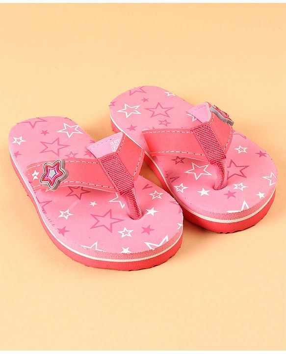 Cute Walk by Babyhug Slip On Flip Flops with Star Print & Star Applique- Pink