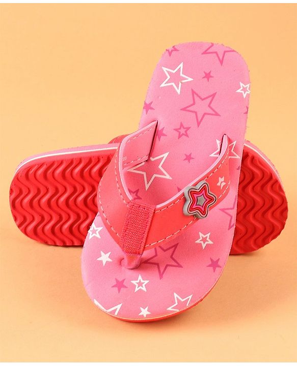 Cute Walk by Babyhug Slip On Flip Flops with Star Print & Star Applique- Pink