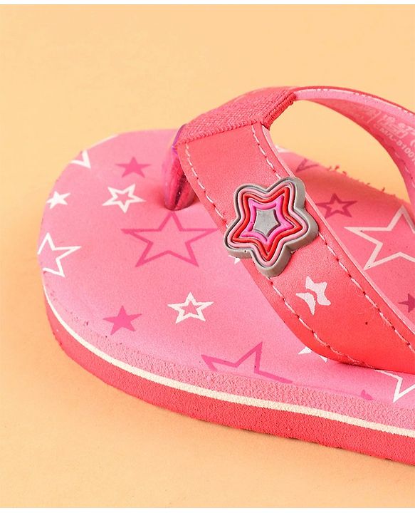 Cute Walk by Babyhug Slip On Flip Flops with Star Print & Star Applique- Pink