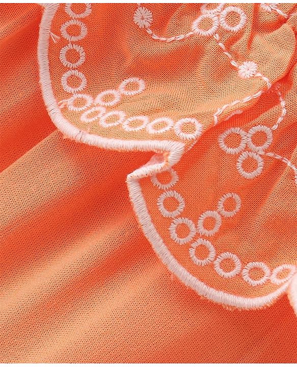 Babyhug Rayon Woven Sleeveless Cropped Top with Schiffli Detailing - Orange