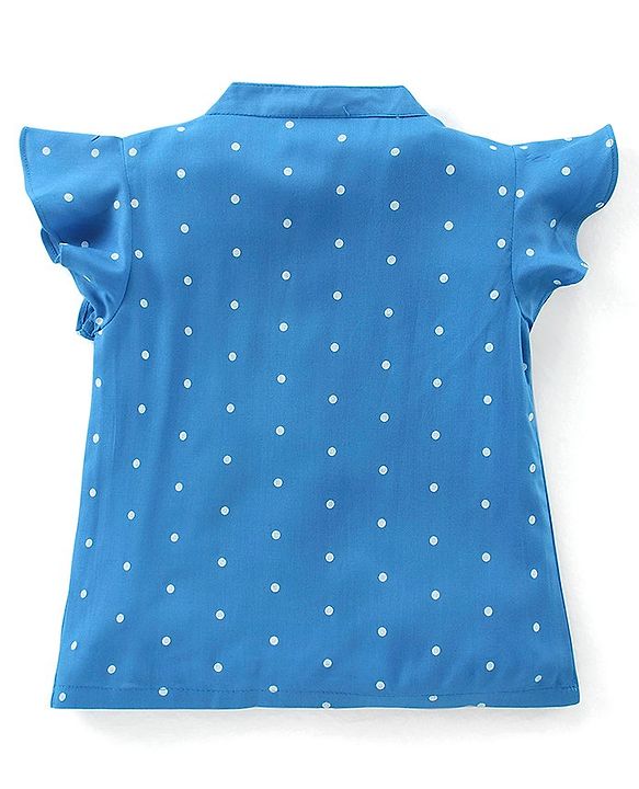 Babyhug Rayon Woven Frill Sleeves Top Dot Print- Blue