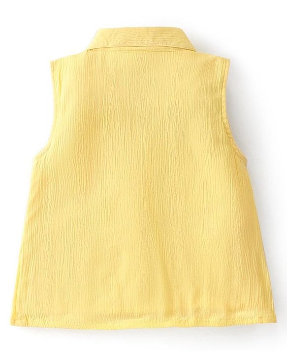 Babyhug Woven Sleeveless Floral Embroidery Crinkle Crepe Top - Yellow