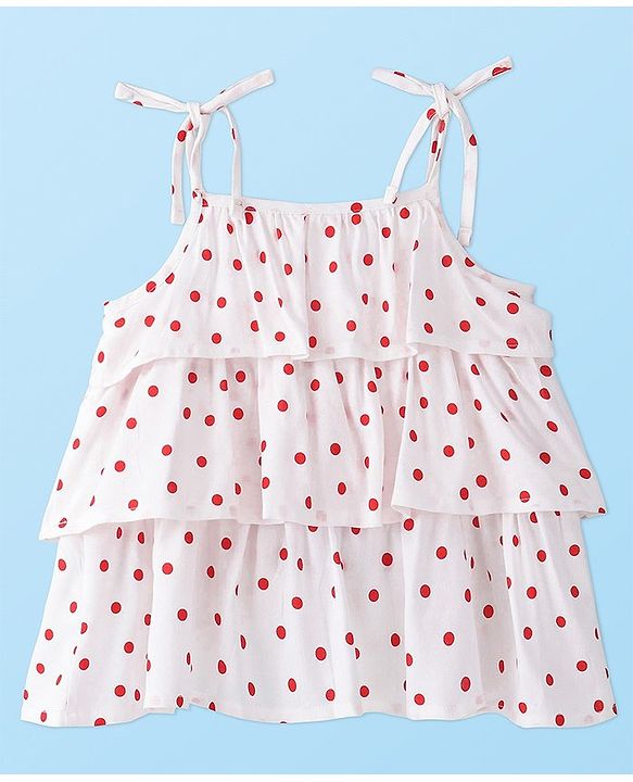 Babyhug Rayon Woven Sleeveless Top With Polka Dots Print - White & Red