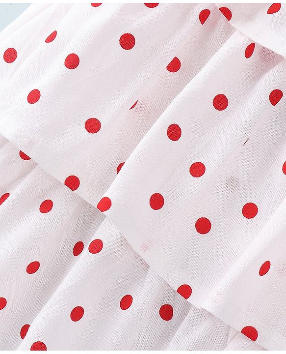 Babyhug Rayon Woven Sleeveless Top With Polka Dots Print - White & Red