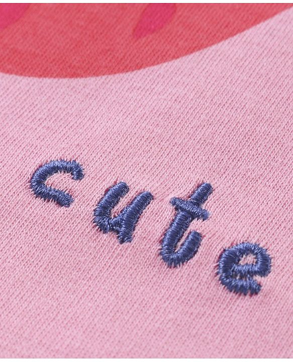 Babyhug Cotton Knit Half Sleeves Top & Floral Printed Skirt Set With Strawberry Applique - Pink & Blue
