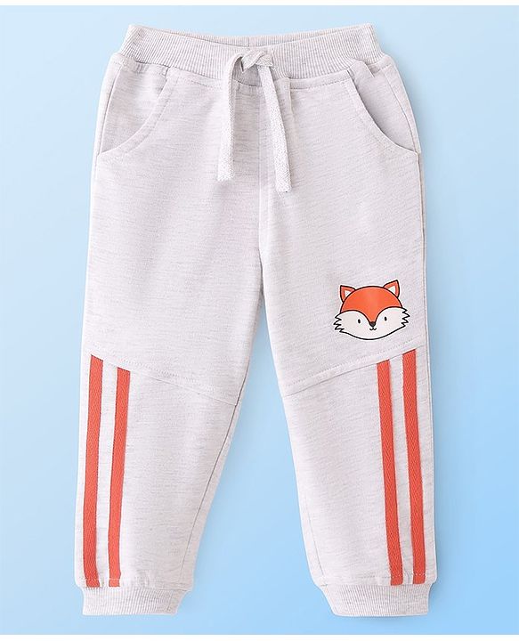 Babyhug Cotton Looper Full Length Track Pant Fox Print - Grey