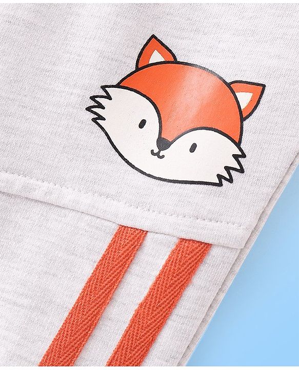 Babyhug Cotton Looper Full Length Track Pant Fox Print - Grey