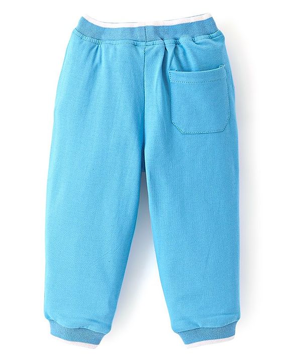 Babyhug Cotton Looper Knit Full Length Track Pant Text Print - Blue