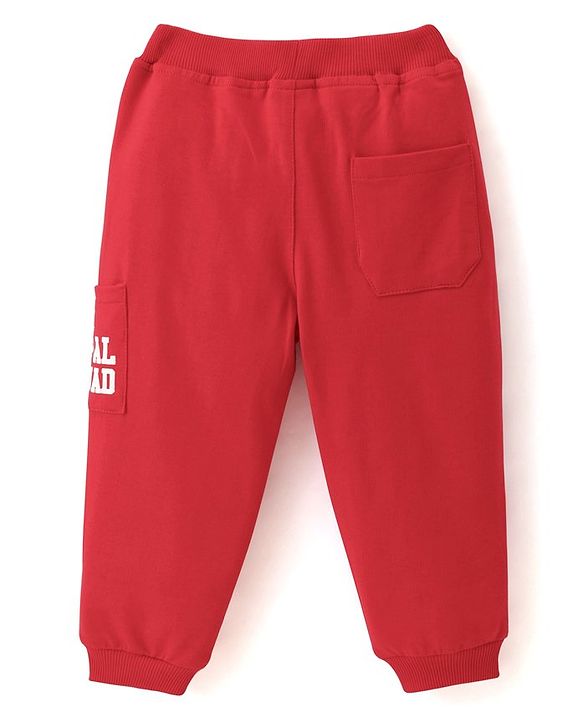 Babyhug Cotton Looper Full Length Lounge Pant With Text Print - Red
