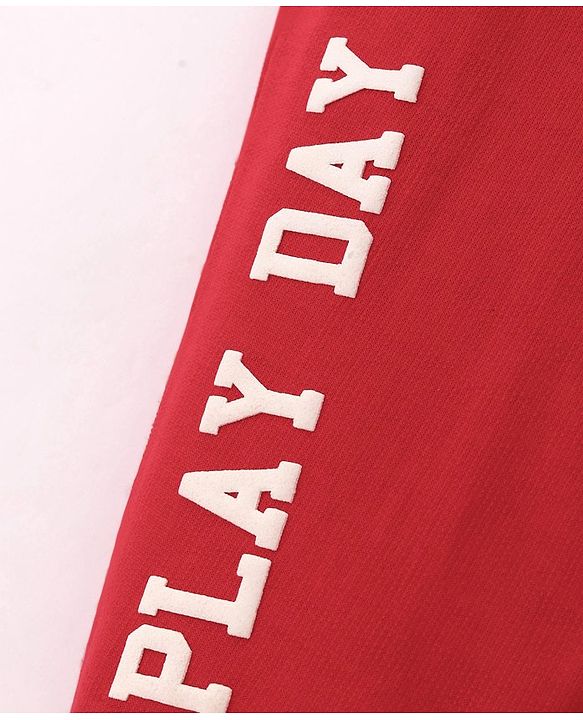 Babyhug Cotton Looper Full Length Lounge Pant With Text Print - Red