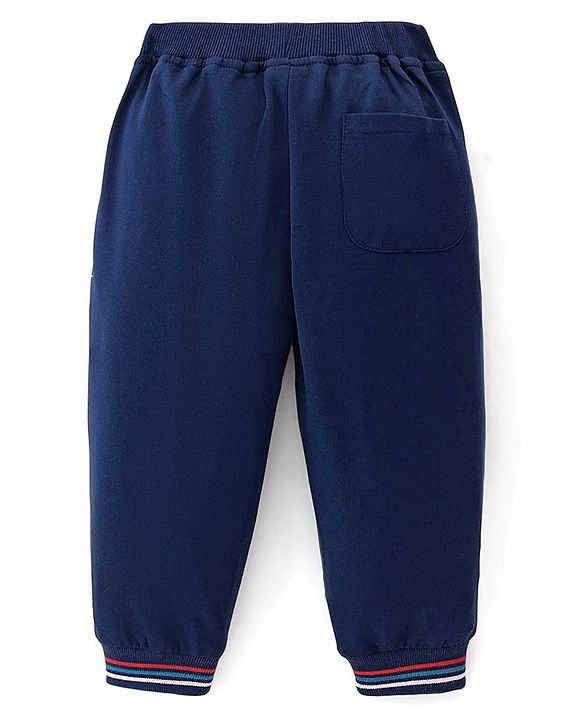 Babyhug Cotton Looper Full Length Text Printed Track Pants - Navy Blue
