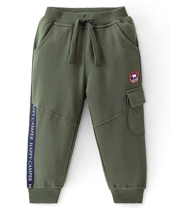Babyhug Cotton Looper Knit Lounge Pant Text Print - Olive Green