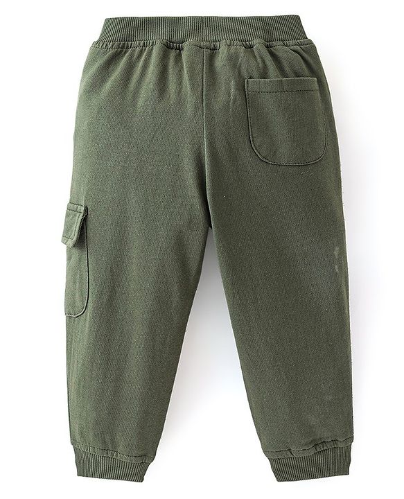 Babyhug Cotton Looper Knit Lounge Pant Text Print - Olive Green