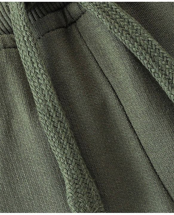 Babyhug Cotton Looper Knit Lounge Pant Text Print - Olive Green
